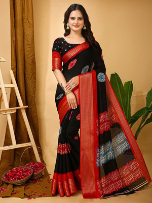 Anouk Rustic Printed Chinnalapattu Silk Blend Saree(Black)
