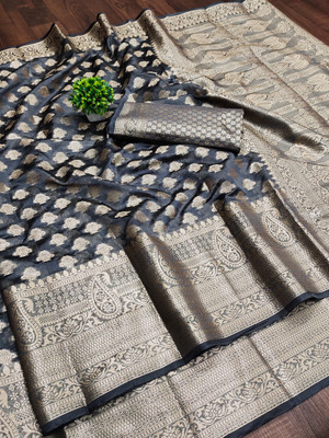 Kalpana creation Woven Mysore Organza, Pure Silk Saree(Grey)