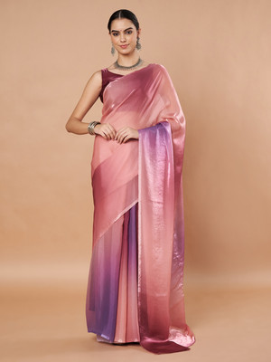 ECOLEAF Solid/Plain, Dyed Bollywood Nylon, Satin Saree(Purple)