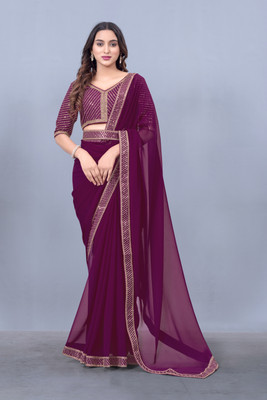 ANANT DESIGNER STUDIO Embroidered Banarasi Georgette Saree(Purple)