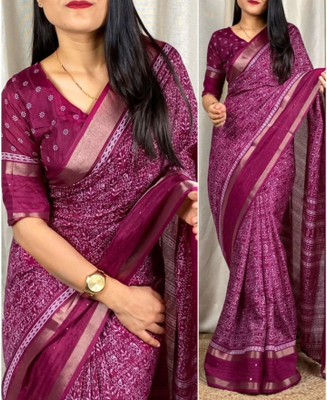 vdc Printed Bandhani Chiffon Saree(Purple)