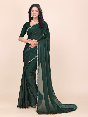 ORRASHI Dyed Daily Wear Pure Silk Saree(Dark Green)