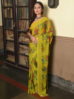 ANOUK Printed Daily Wear Georgette Saree(Green)