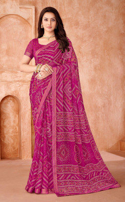 JustEthnic Printed Bollywood Chiffon Saree(Pink)