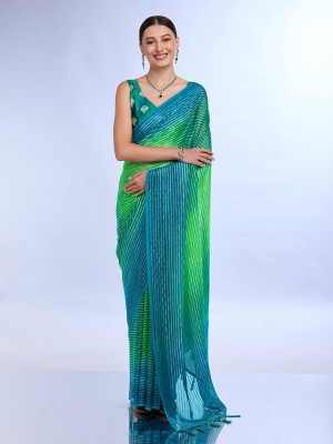 RekhaManiyar Printed Bollywood Georgette Saree(Dark Green)