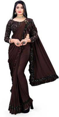 fem hub Solid/Plain Daily Wear Lycra Blend Saree(Brown)
