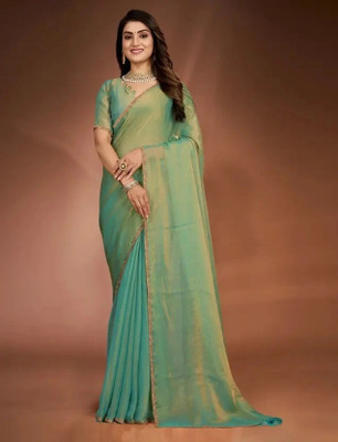 HouseOfCommon Solid/Plain Bollywood Chiffon, Pure Silk Saree(Light Green)