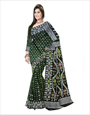Pradip Fabrics Self Design Handloom Cotton Blend Saree(Dark Green)