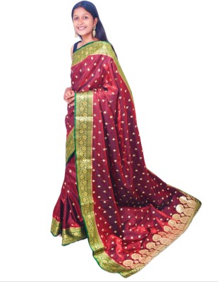 Ansari Fabrics Printed Kanjivaram Satin Saree(Maroon)