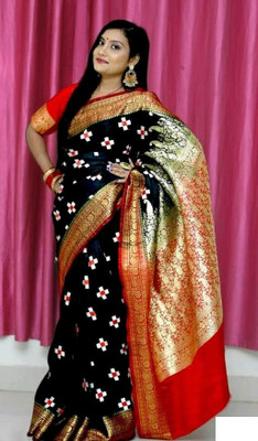 HouseOfCommon Woven Banarasi Jacquard Saree(Dark Green)