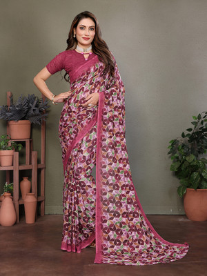 Anand Sarees Geometric Print Daily Wear Georgette Saree(Pink, Multicolor)