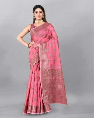 SWDHRM Woven Banarasi Jacquard, Cotton Silk Saree(Pink)