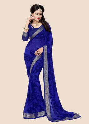 mahalaxmi fab Self Design Bollywood Chiffon, Brasso Saree(Blue)