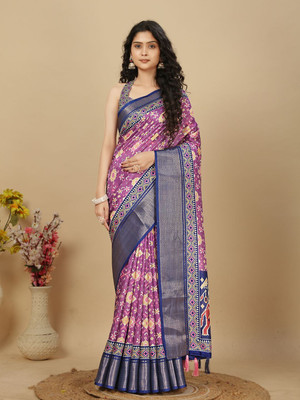 HouseOfCommon Printed, Woven Kanjivaram Art Silk Saree(Multicolor)