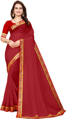 RARIND ENTERPRISE Solid/Plain Bollywood Chiffon Saree(Maroon)
