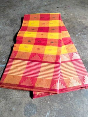 kunduhouse Self Design Jamdani Pure Cotton Saree(Yellow, Pink)