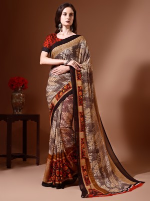 Leelavati Printed Daily Wear Georgette Saree(Black, Beige, Red)