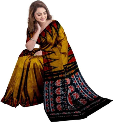 Bhadra Printed Sambalpuri Pure Cotton Saree(Yellow)