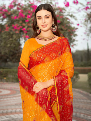Sariya Printed Bandhani Georgette Saree(Multicolor)