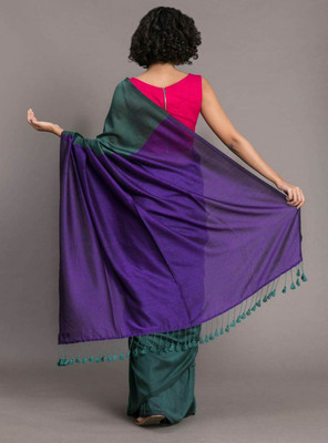 SG's Collection Solid/Plain Handloom Pure Cotton Saree(Dark Green, Purple)