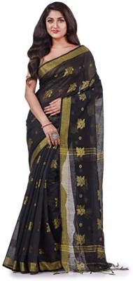 Desh Bidesh Woven Tant Handloom Cotton Silk Saree(Black)