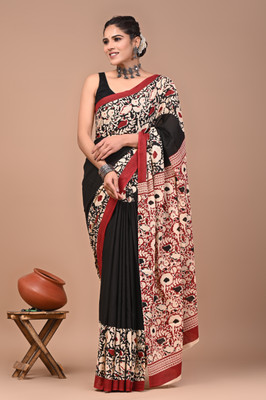 Jashvita Blocked Printed Handloom Pure Cotton Saree(Multicolor)