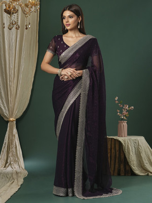Tasrika Embroidered Bollywood Georgette Saree(Magenta)