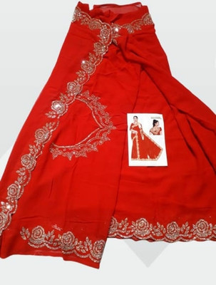 shivshakti creation Dyed Bollywood Georgette Saree(Red)