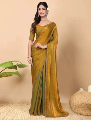 AVANSHEE Solid/Plain Bollywood Tissue, Pure Silk Saree(Gold)