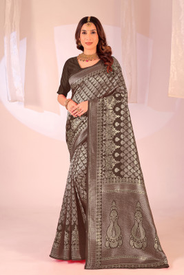 Suali Woven Banarasi Pure Silk Saree(Brown)