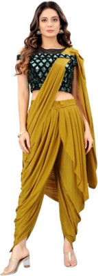 SHREE FASHIONFAB Solid/Plain Bollywood Lycra Blend Saree(Brown)