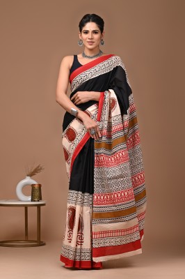 Tetarwal Printed Daily Wear Pure Cotton Saree(Red, Black)