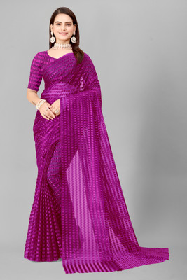 LOROFY Printed Bollywood Net Saree(Purple)