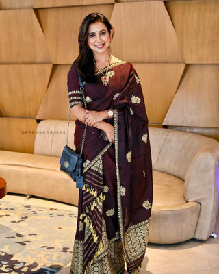 SVN ENTERPRISE Woven Mekhela Chador Cotton Blend Saree(Brown)
