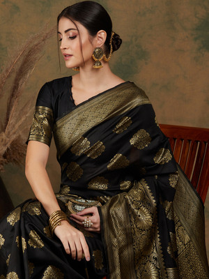 Sangria Woven Banarasi Silk Blend Saree(Black)