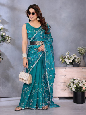 ROOP SUNDARI SAREES Embroidered Bollywood Art Silk Saree(Light Green)