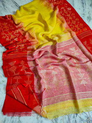 S.K. HOUSE Self Design Handloom Linen Saree(Multicolor)