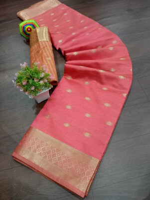 GOGAJI COLLECTION Temple Border, Woven Kanjivaram Cotton Silk, Chanderi Saree(Orange)