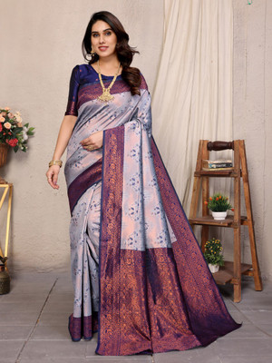 DIVINE JUNCTION WEAR Self Design Banarasi Satin Saree(Grey)
