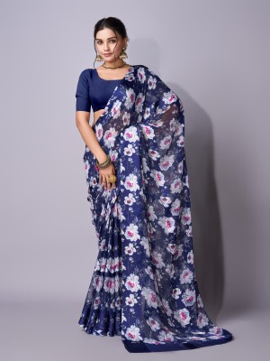 Ghan Sals Printed Bollywood Georgette Saree(Dark Blue, Light Blue)