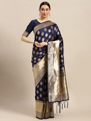 Divastri Woven Banarasi Silk Blend Saree(Dark Blue)