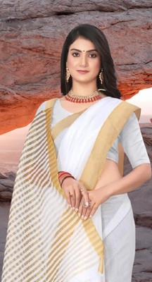 SHRISAREEESa Striped Bollywood Pure Cotton Saree(White)
