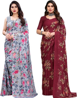 SIRIL Printed, Floral Print, Geometric Print Daily Wear Georgette Saree(Pack of 2, Multicolor)