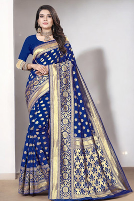 Pikham Self Design Banarasi Art Silk Saree(Dark Blue)