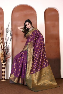 Aksh Fashion Self Design, Woven Banarasi Silk Blend, Jacquard Saree(Purple)