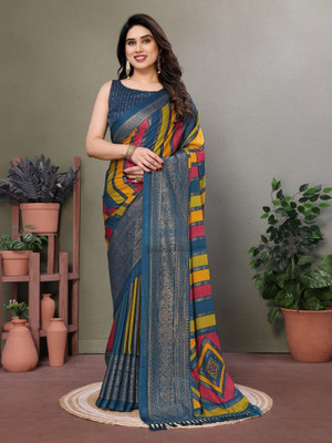 ROOP SUNDARI SAREES Striped, Printed Bollywood Pure Silk Saree(Multicolor)