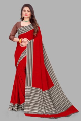 Bansi Ecom Printed, Temple Border Daily Wear Crepe, Silk Blend Saree(Red)