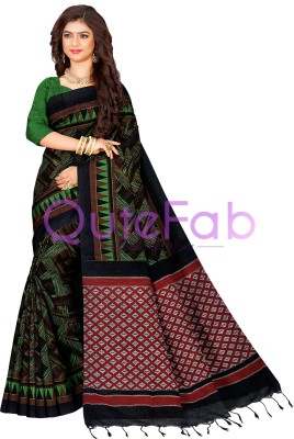 QuteFab Printed, Self Design, Solid/Plain, Woven, Temple Border Sambalpuri Pure Cotton Saree(Green)