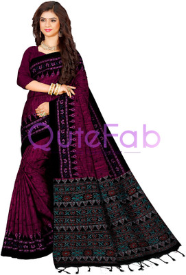 QuteFab Printed, Self Design, Solid/Plain, Woven Sambalpuri Pure Cotton Saree(Pink)