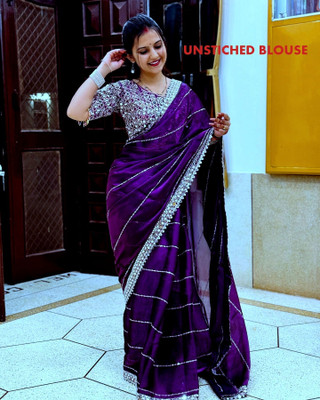 Noise Solid/Plain Bollywood Satin Saree(Purple)